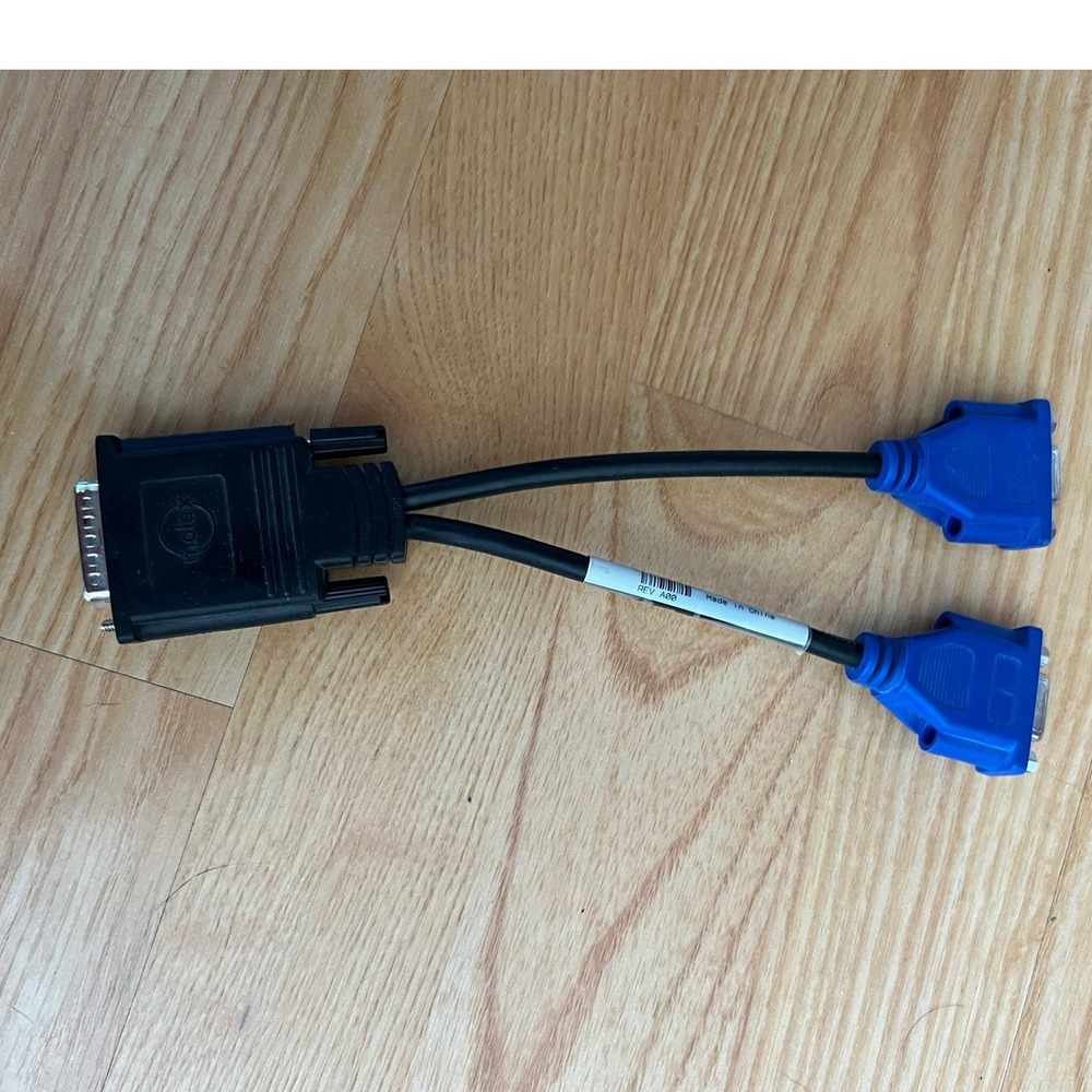 Molex DMS-59 to Dual VGA Splitter Cable Adapter Black Blue Very Good LFH-59